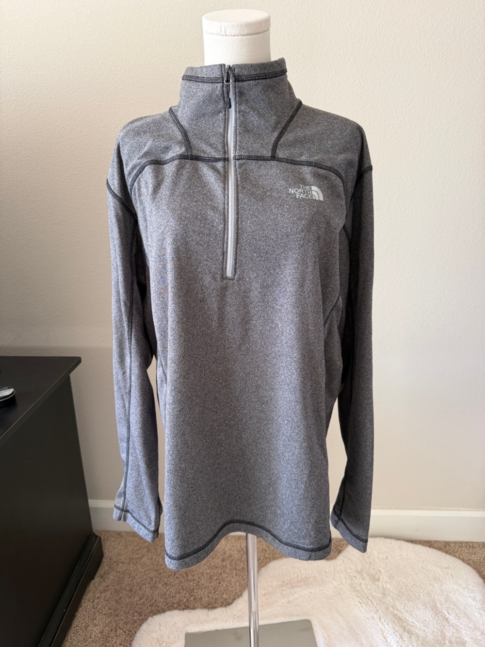 The North Face Gray Heather Fleece Pullover with Black Trim
